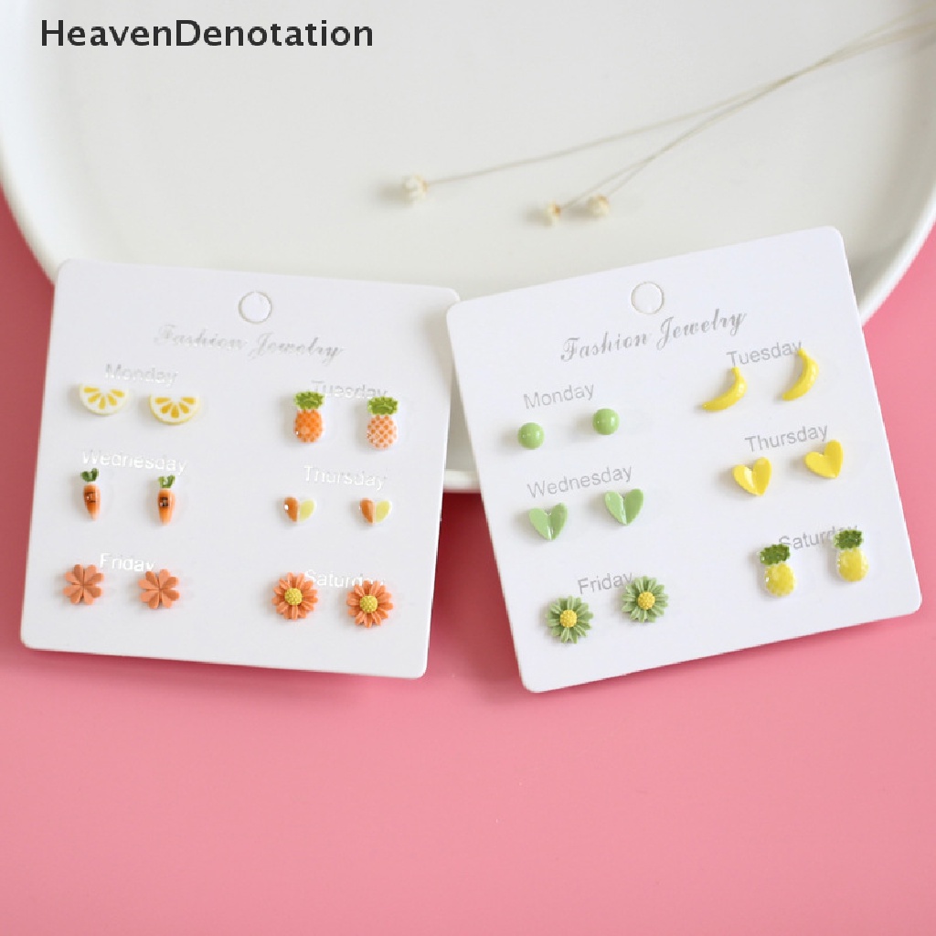 [HeavenDenotation] 1set Fashion Kartun Lucu Keramik Stud Earrings Set Fashion Perhiasan Anting Halus Untuk Wanita HDV