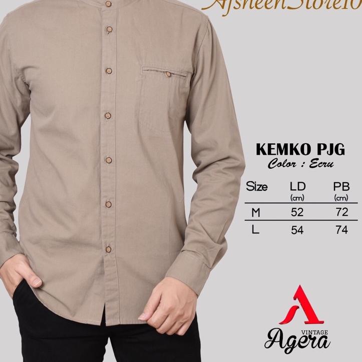 ۩ Kemeja Koko KEMKO Kemeja Pria Kerah Sanghai Polos Lengan Panjang Brand Agera ←