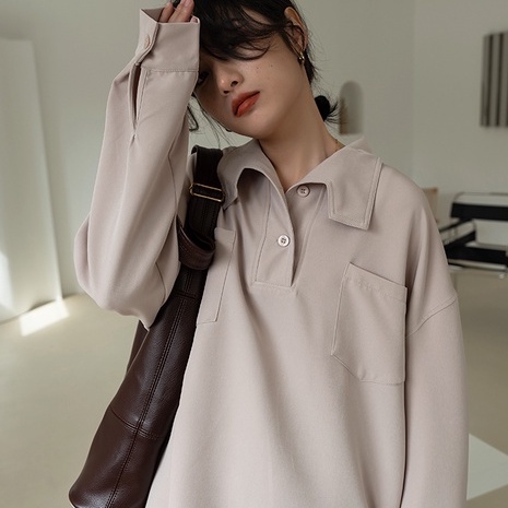 Kemeja Hitam Wanita High Collar Lengan Panjang Basic Shirt