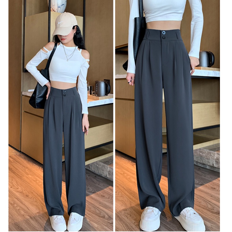 Abu abu Highwaist Loose Celana Setelan Wanita Korean / Kulot kasual Korean