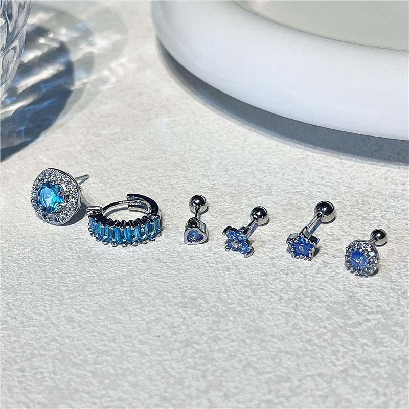 Serbaguna Zirkon Biru Spiral Telinga Tulang Pejantan Indah Cochlear Stud SWET HEART JEWELRY