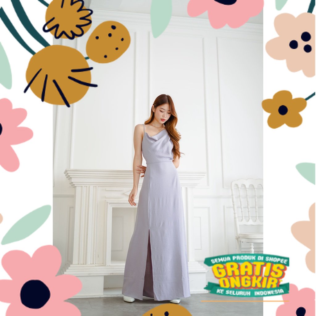 HER VOGUE So Yeon Dress | Dress longdress pastel pesta kondangan bridesmaid slit drapery / tosca min