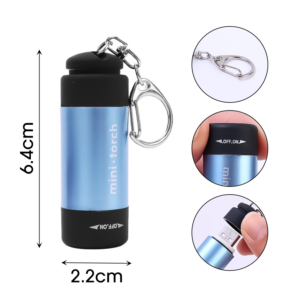 Travel Portable USB Chargeable Senter Mini Untuk Camping Emergency Handheld Mini LED Flashlight Praktis Mini Torch Dengan Gantungan Kunci Obor Saku Ringan