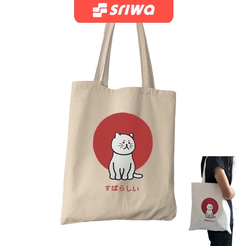 SRIWA Totebag Wanita Resleting Motif Kucing Jepang Tb09