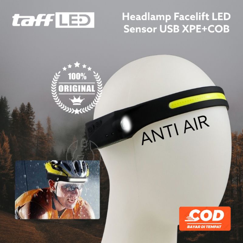 TERMURAH TaffLED Fire Headlamp Facelift Flashlight Waterproof Sensor USB LED XPE+COB