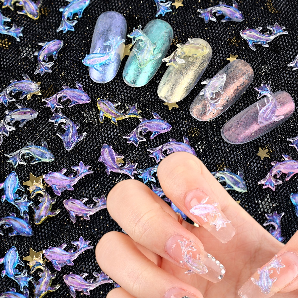 Lucu Mini Shiny Ikan Mas Resin Nail Patch/Diamond Charm Magic Color Nail Manicure Decal