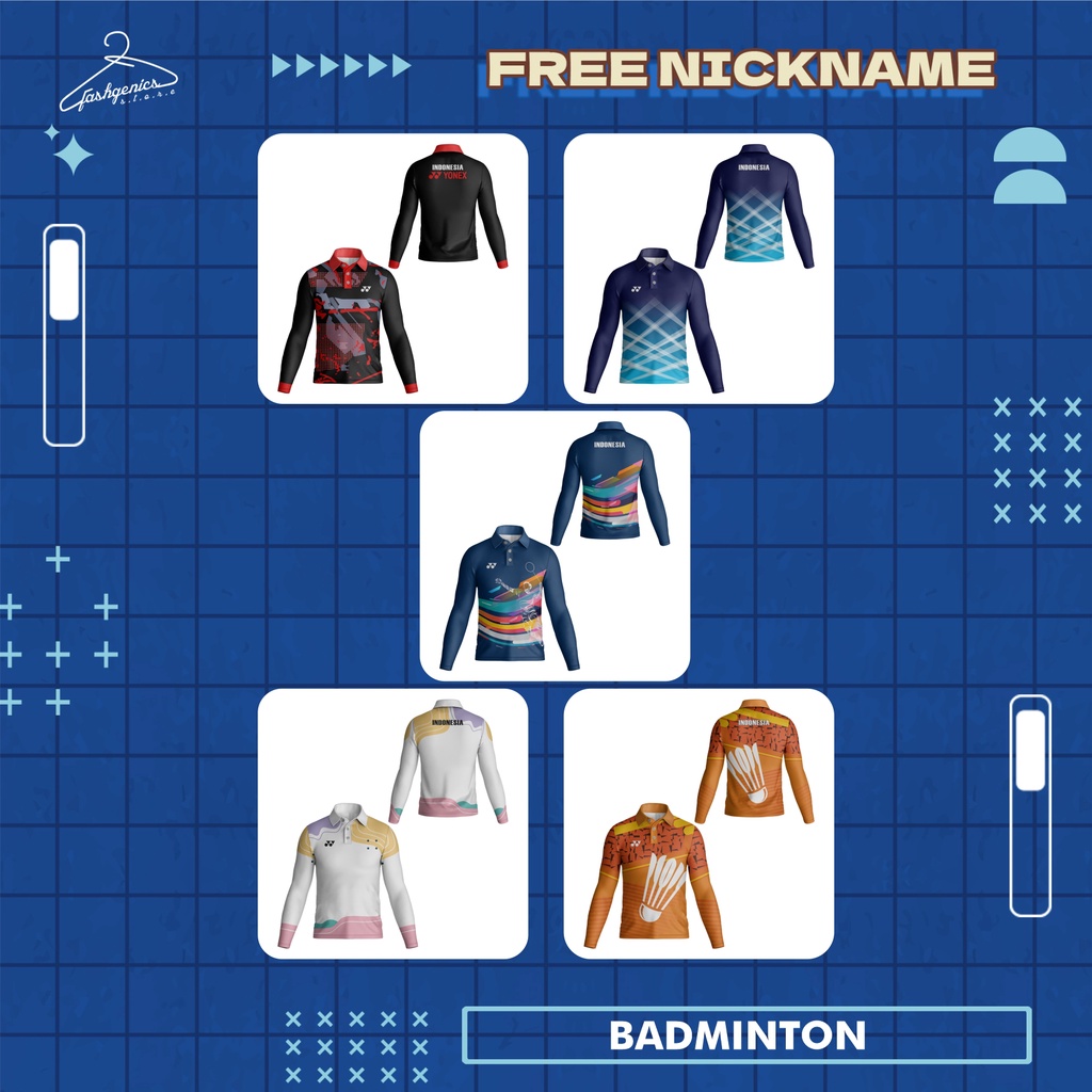 Baju Kaos Polo Wangki Jersey Bulutangkis Olahraga Badminton 06-10 Full Printing Custom