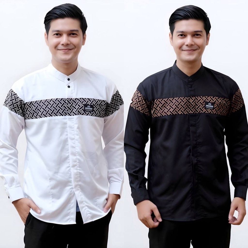 Baju koko seragam hadroh pria dewasa lengan panjang pendek putih fashion muslim ala santri gus azmi terbaru