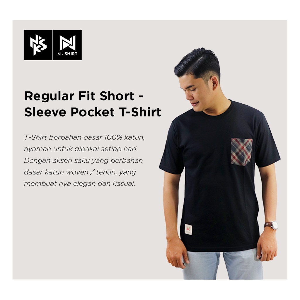 N-SHIRT Unisex Black - Regular Fit Short Sleeve Pocket T-Shirt (Baju Kaos Katun Premium Hitam Dengan Saku)