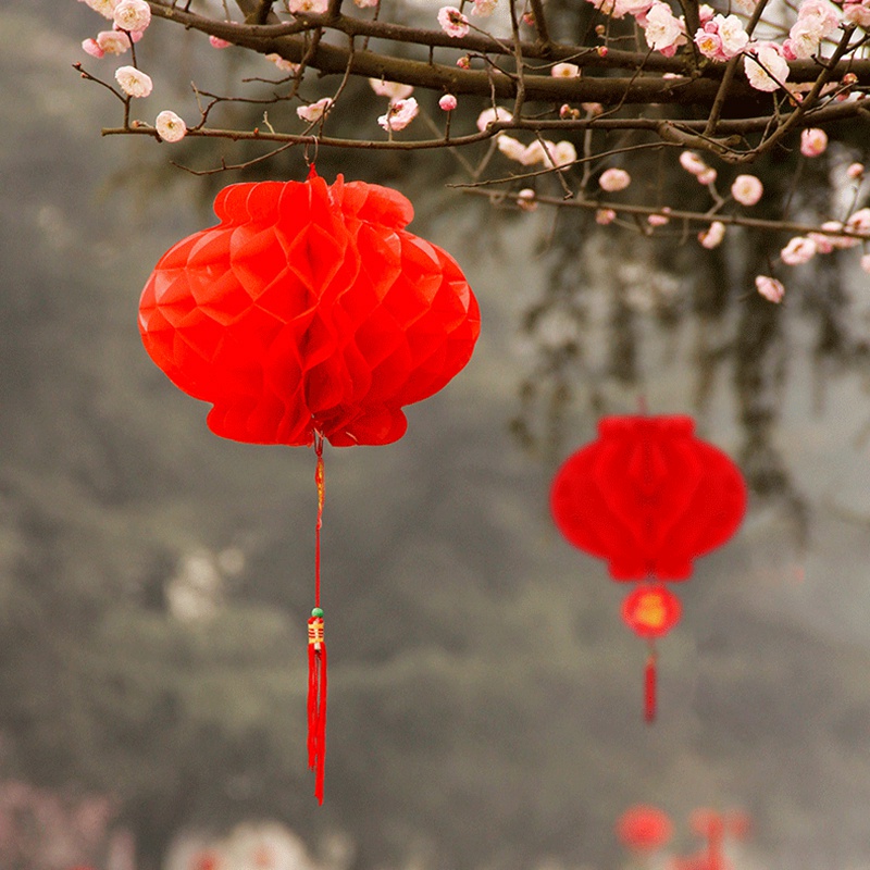 10pcs Lentera Kertas Gantung Warna Merah Imlek Paper Lantern Untuk Dekorasi Tahun Baru Imlek