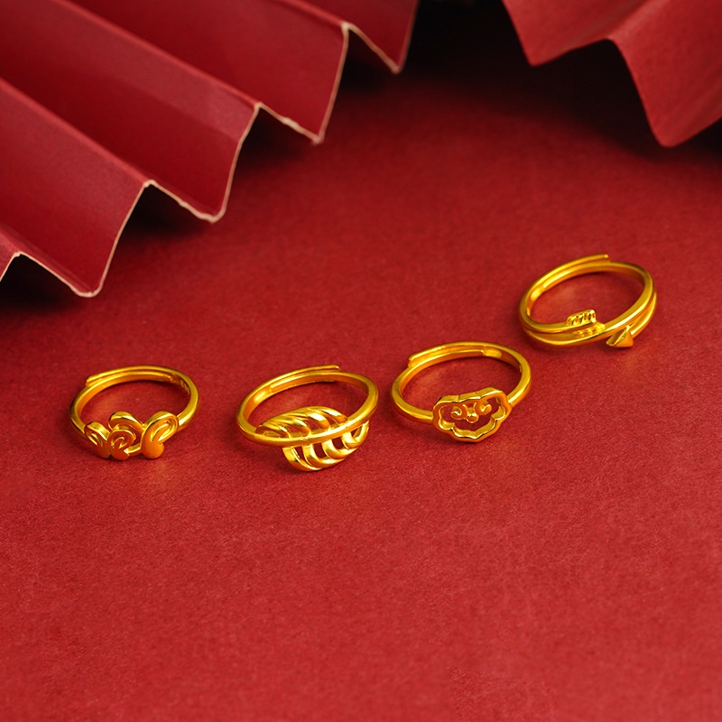 Goldkingdom Perhiasan Fashion 24 K Bangkok Aksesoris Ready Stock Segar Senshi Xiangyun Kupu Daun Cincin Sederhana Berlapis Emas Lucu Cincin