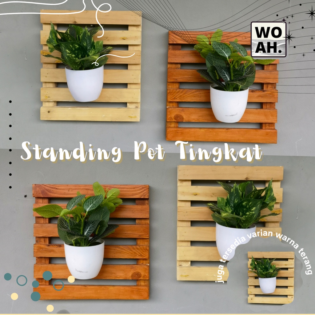 Rak Bunga Dinding Kayu Susun Unik Tatakan Pot Dinding