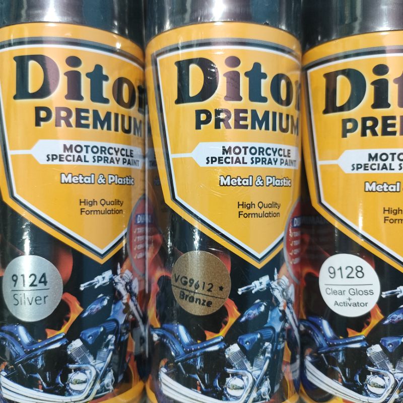 Diton Premium Paket Lengkap 3 Kaleng 400cc Perunggu Bronze 9612 Silver 9124 Clear Glossy 9128 Pilox Pilok Cat Semprot Spray Paint