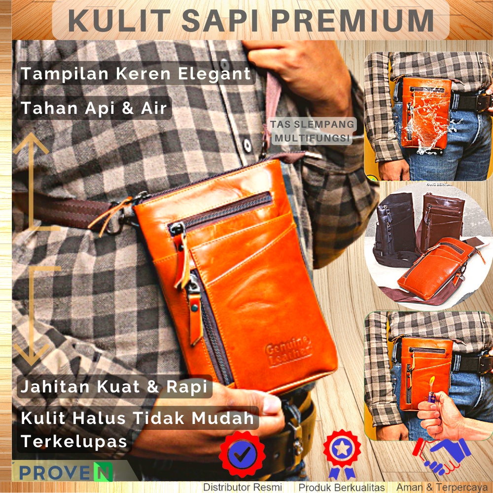 Tas Pria Kulit Sapi Asli Multifungsi Waistbag Kulit Premium Terbaik P051 Tas Selempang Dan Gantung