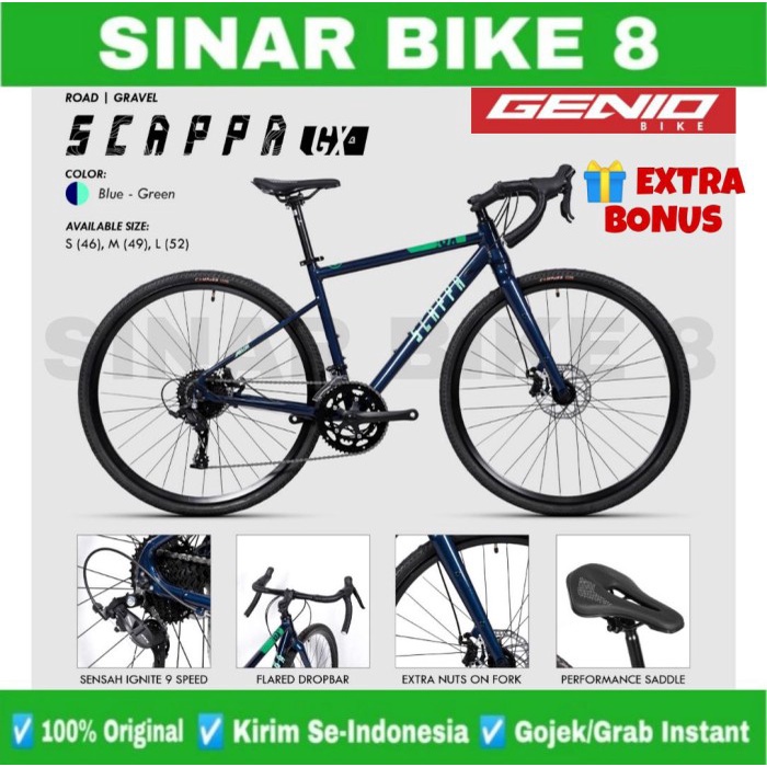 Sepeda Gravel GENIO SCAPPA GX 2023 Alloy 700C 18 Speed Roadbike Balap