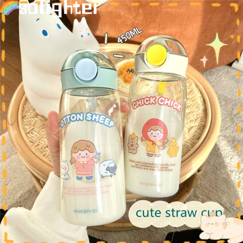 Solighter Botol Air Minum Anak Sekolah Portable Anti Bocor 450ML Cup Plastik