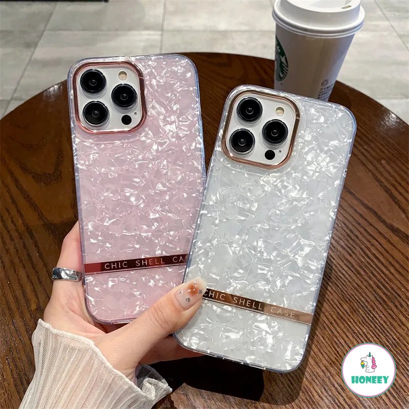 IPHONE Casing Ponsel Pola Shell Warna-Warni Mewah Kompatibel Untuk Iphone14 13 12 11 Pro Max Electroplated Shell Shockproof Lembut Akrilik Penutup Belakang