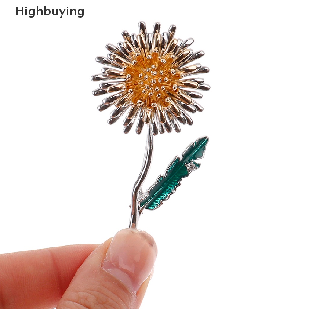 Hbid Hijau Daun Kuning Dandelion Bunga Enamel Bros Tanaman Brooch Pin Hadiah Pesta Glory