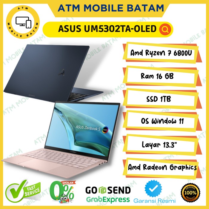 ASUS ZENBOOK S13 OLED UM5302TA RYZEN 7 6800U 16GB 1TBSSD W11+OHS 13" 2.8K Garansi Resmi