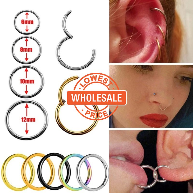 [Grosir] Wanita Fashion Warna-Warni Cincin Hidung Stainless Steel/Tanpa Tindik Tulang Rawan Hoop Earrings/Titanium Cincin Tindik Bibir Palsu/Pria Kepribadian Punk Aksesoris Perhiasan