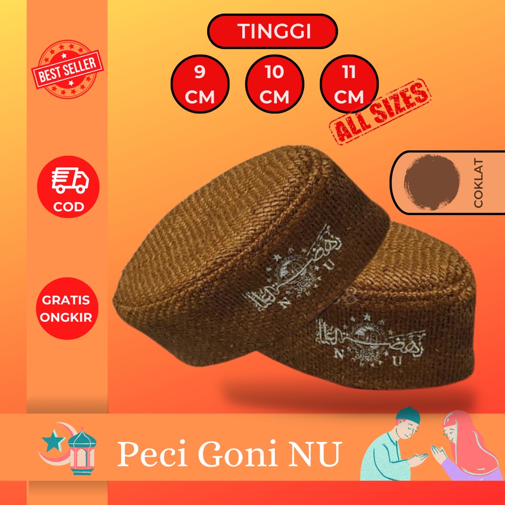 Peci goni NU bordir logo banser premium murah songkok goni pria dewasa polos rajut kain goni nasiona