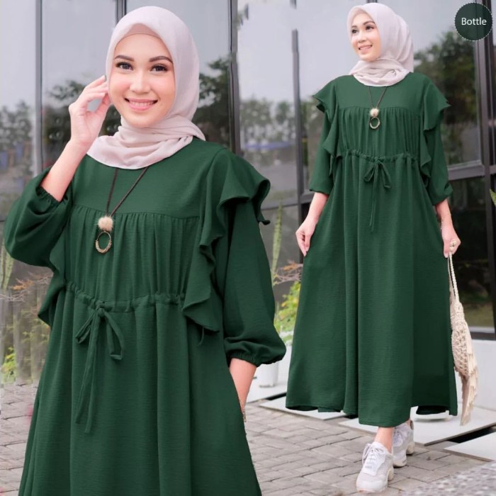 pStore88 - Gamis Midi Jumbo XXL Crinkle Midi Dress Muslim LD 120 NIA MIDI 2946