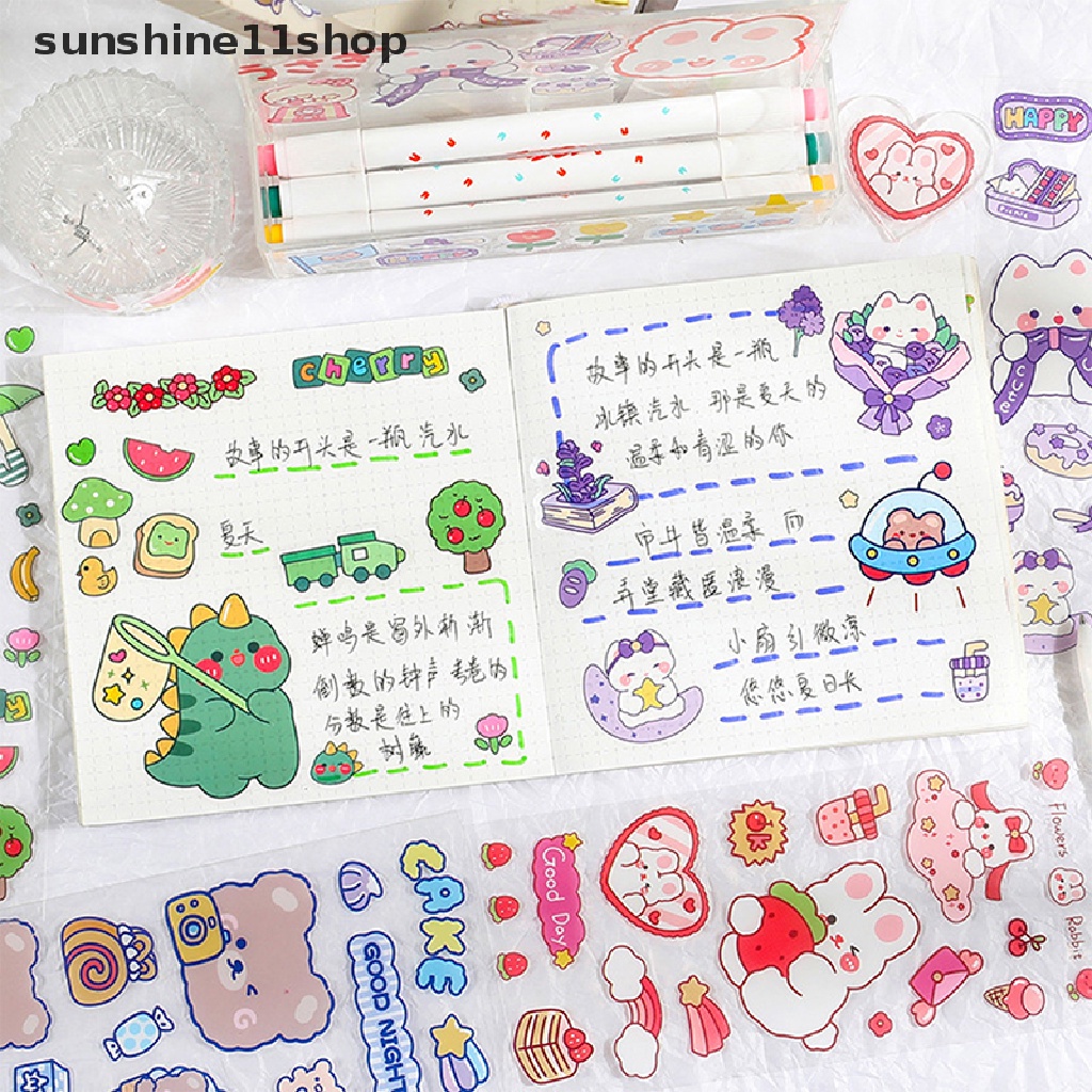 Sho 5lembar Kawaii Lucu Stiker Kartun Hewan Jurnal Stiker Tanpa Jejak Tahan Air Stiker Hias DIY Alat Tulis Perlengkapan Seni N