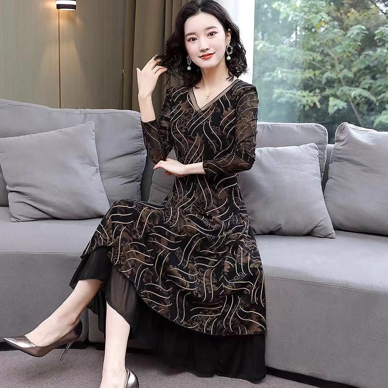 FANMU 2025 Gaun mesh baru lengan panjang/long dress/korea dress