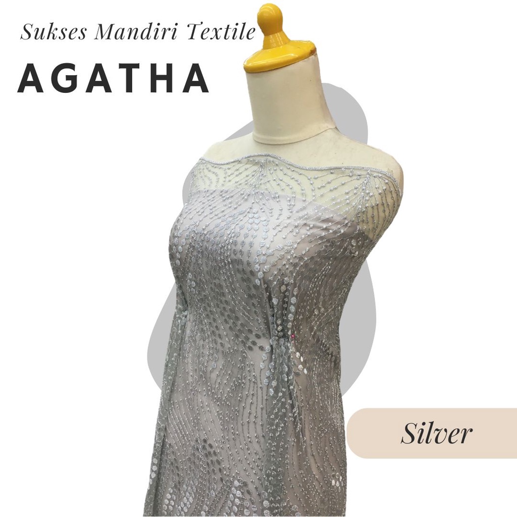[AGATHA] Brokat Brukat Tile Premium Mewah Warna Silver Abu Perak | Harga ½ meter = 50 cm (Bahan Dres