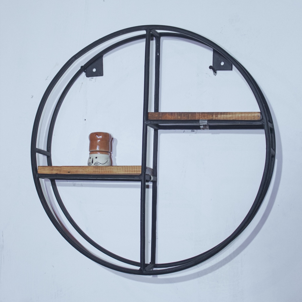 Rak Dinding Tempel Kayu Besi Gantung Rak Dinding Kayu Besi lingkaran