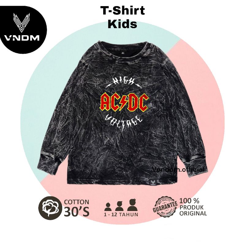 Vendom Kids Baju Kaos Anak Washet Laki Laki / Perempuan Unisex Umur 1-12 Tahun Bahan Cotton 30S Lengan Panjang