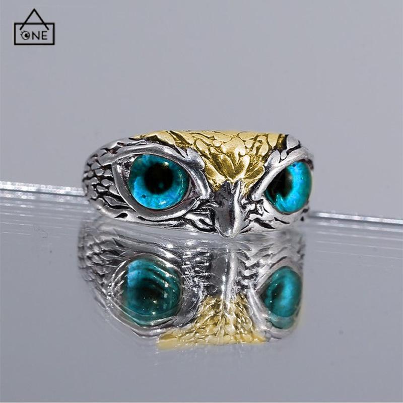 COD❤️Cincin Retro Mata Burung Hantu Kepribadian Warna Aksesoris Cincin yang Dapat Disesuaikan-A.one