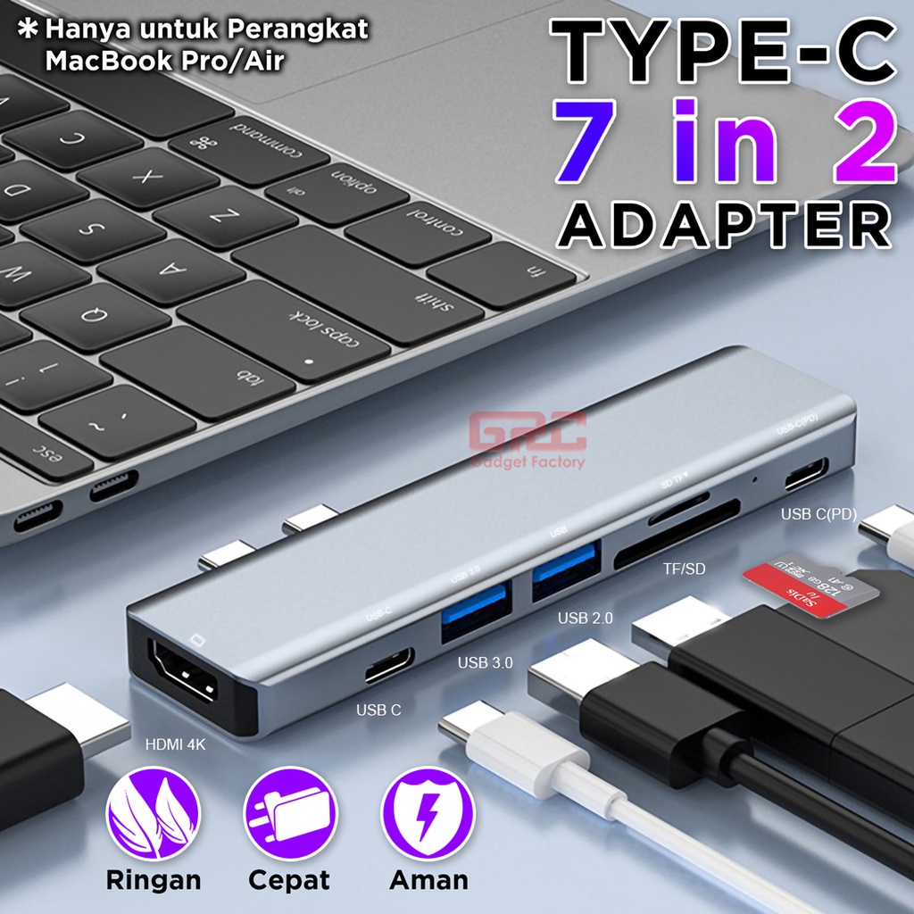 Adapter HUB Type C to 7 Port Thunderbolt 3 USB C HDMI SD TF Macbook