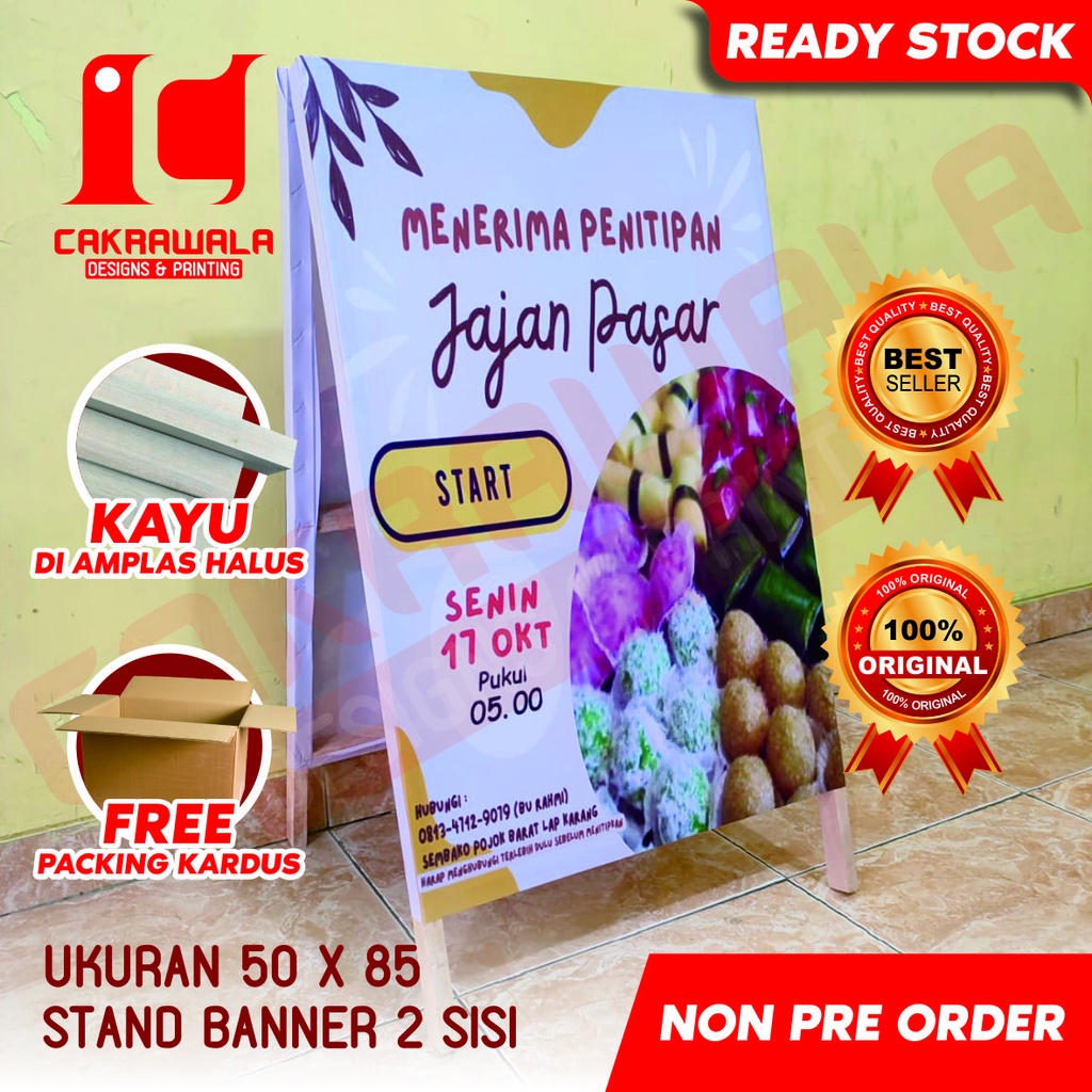 STAND BANNER KAYU JAJANAN PASAR UKURAN 50 X 85  - STANDING BANNER KAYU - SEGITIGA BANNER KAYU - SEGI