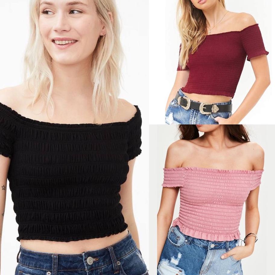 ➵ Aeropostale Smocked Crop Off Shoulder ◘