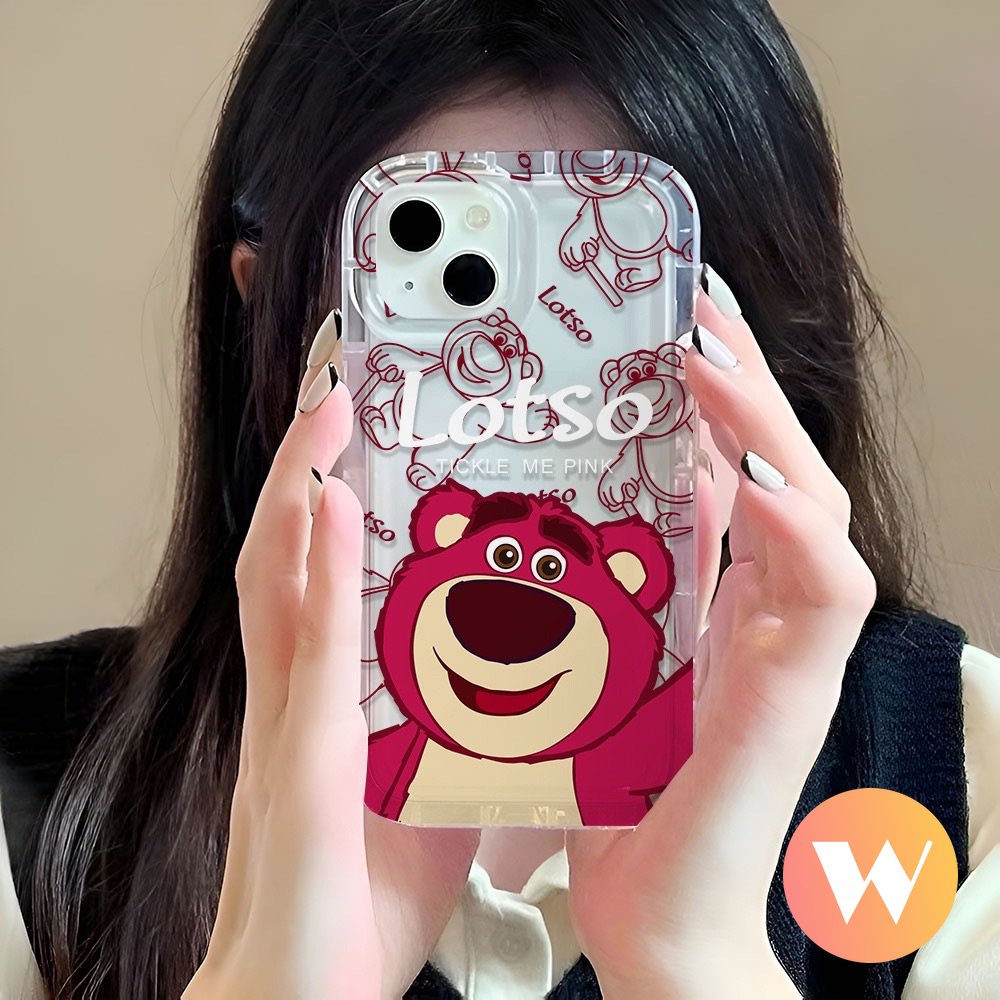 Kartun Imut Strawberry Bear Manyo Case Kompatibel Untuk iPhone 7Plus 11 13 12 14 Pro Max XR X XS Max8 7 6s 6 Plus SE 2020 Transparan Shockproof Airbag Lembut Tpu Silicon Phone Cover