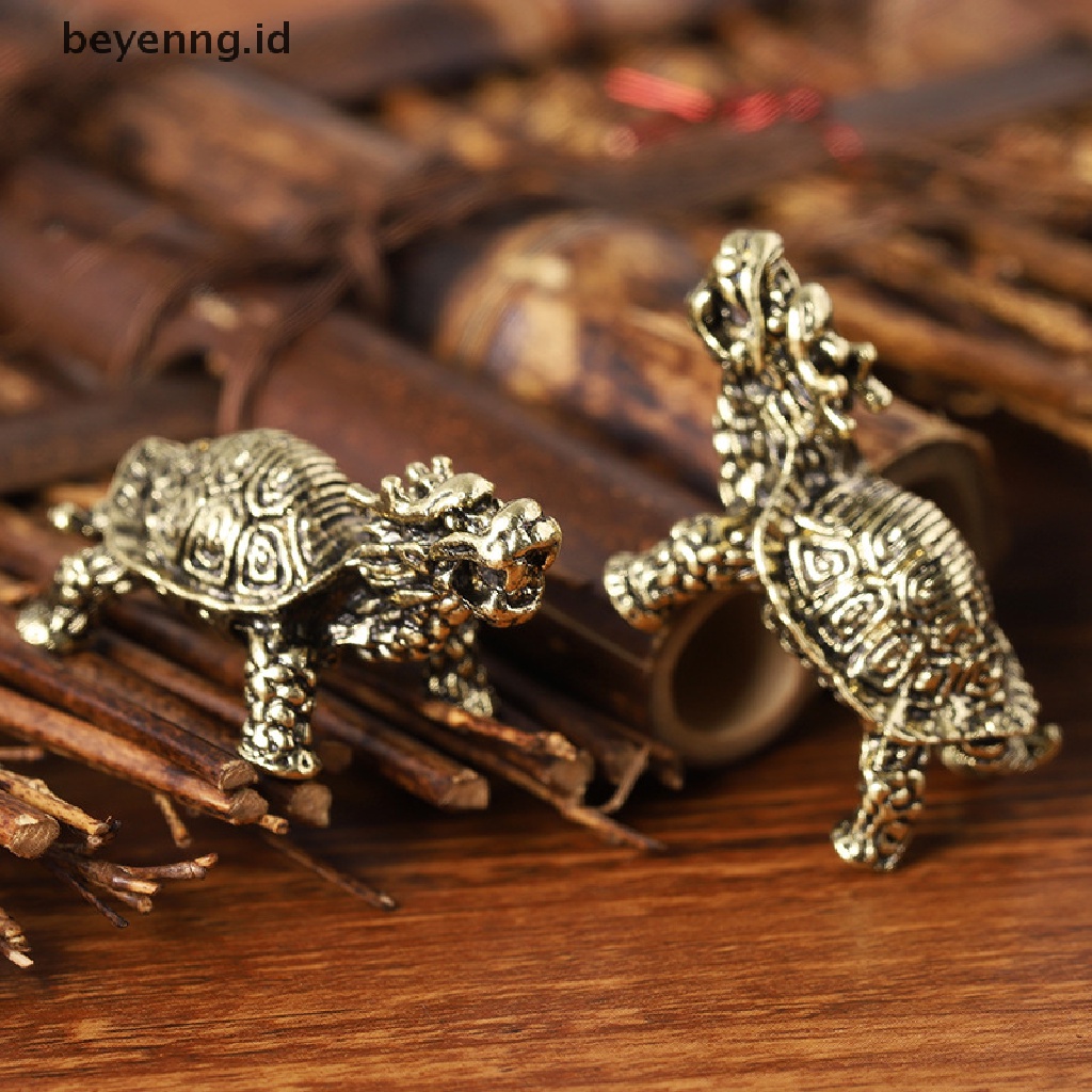 Beyen Retro Imitasi Kuningan Dragon Turtle Figurine FengShui Gantungan Kunci Liontin Ornamen ID