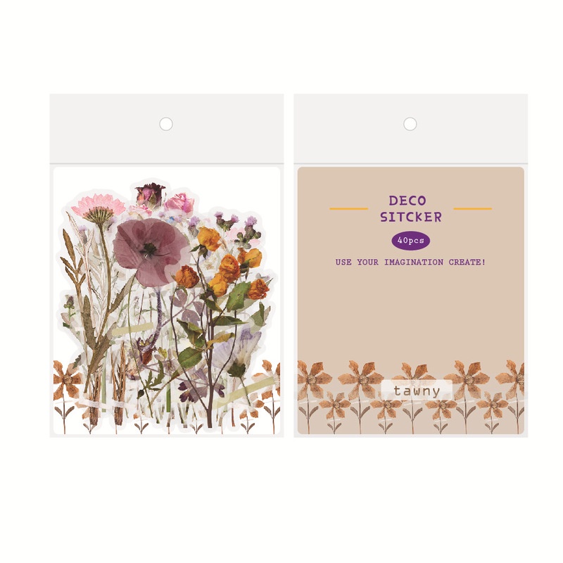 40pcs/pack Stiker Jamur Bunga Tulip Vintage Seri Alami DIY Akun Tangan Bahan Susu Stiker