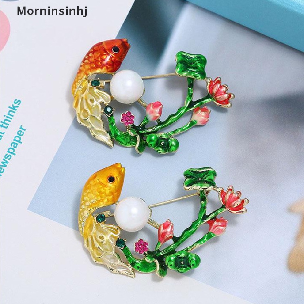 Mornin Perhiasan Bros Kristal Ikan Merah Vintage Untuk Wanita Strass Pin Dan Aksesoris id