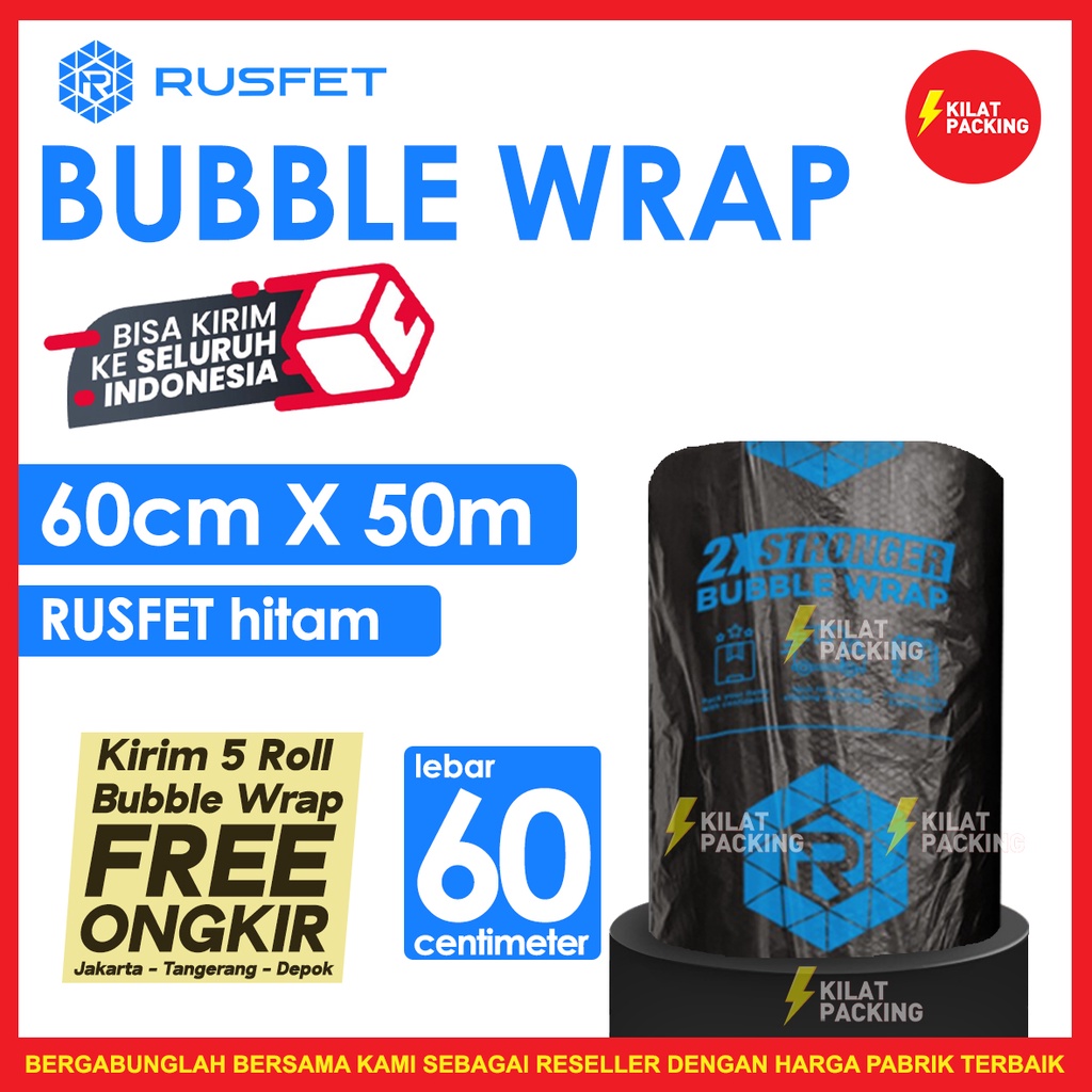 

Plastik Bubble Wrap 60cm x 50Meter RUSFET Bubblewrap Buble Packing Babel Wrap Tebal ROLL HITAM