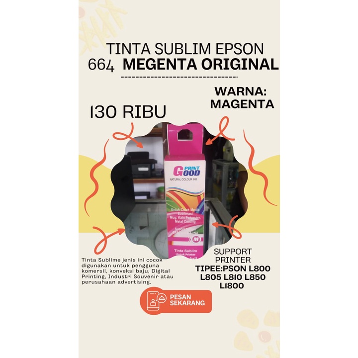 Tinta sublim epson 664 megenta original