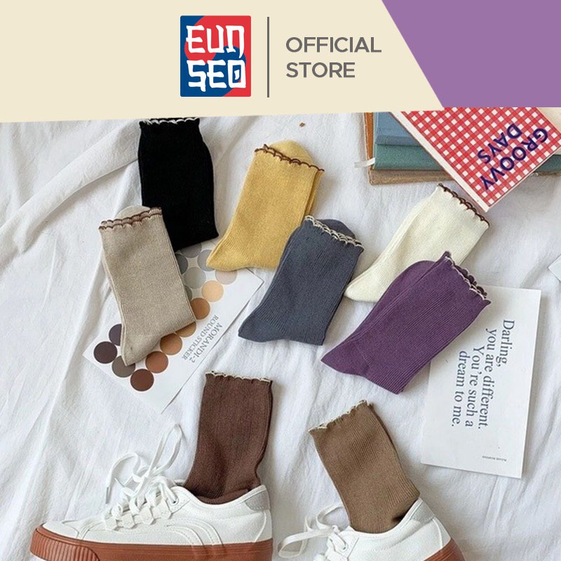 EUNSEO Kaos Kaki Wanita Panjang Japanese Edge Tube Kaoskaki Fashion Korea Women Socks