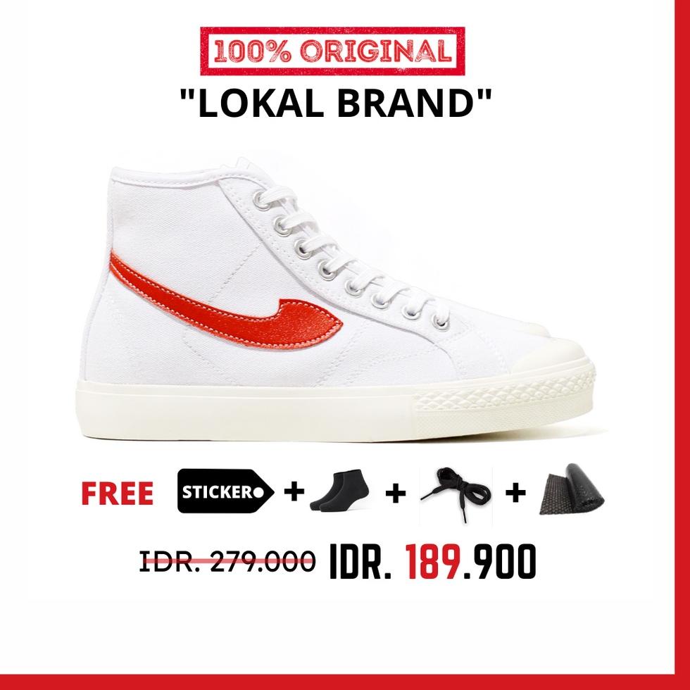 New Sale ORINAL - Sepatu Brand Lokal Kasual Pria Wanita No Brand White Red Hi Not Sneakers Compass G