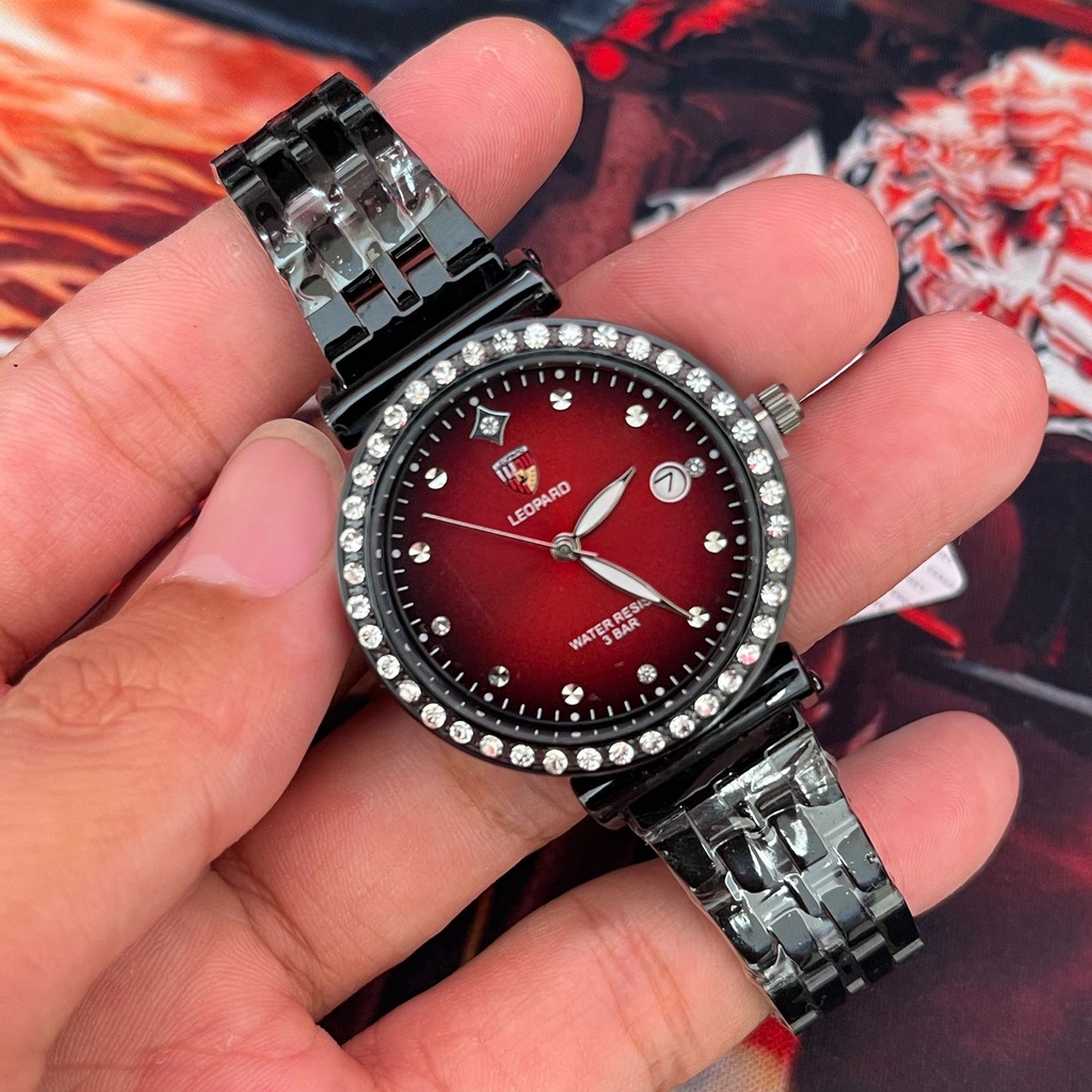 Jam Tangan Wanita Leopard Plat Warna  Diamond Anti air 100% real pict