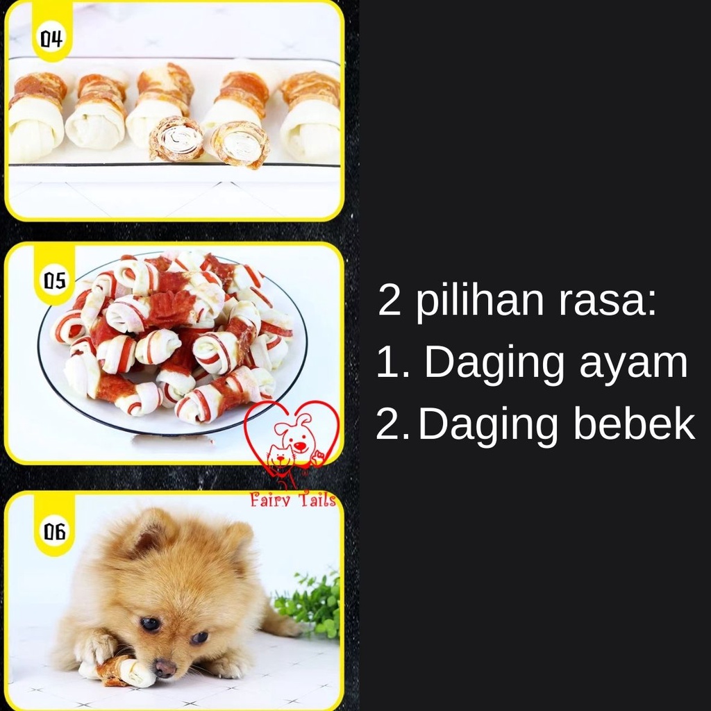 Snack Tulang dan Daging Cemilan Sehat Dental Stick Untuk Gigitan Anabul Anjing / Meat Wrapped Knotted Bone Chicken and Duck Cowhide Healthy Snack Treats