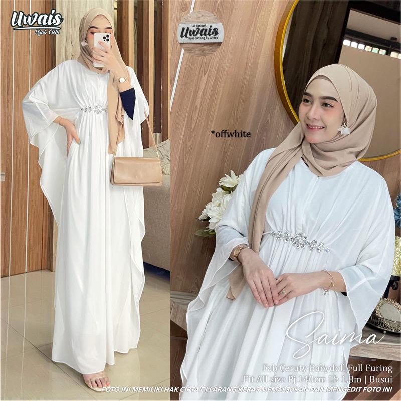 Baju Lebaran Gamis Terbaru 2023 Saima Kaftan Abaya Turkey Gaun Pesta Muslimah Dress Kondangan Jumbo Bahan Ceruty Babydoll Aksen Renda