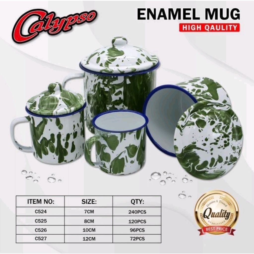 Gelas mug enamel jadul + tutup motif blirik