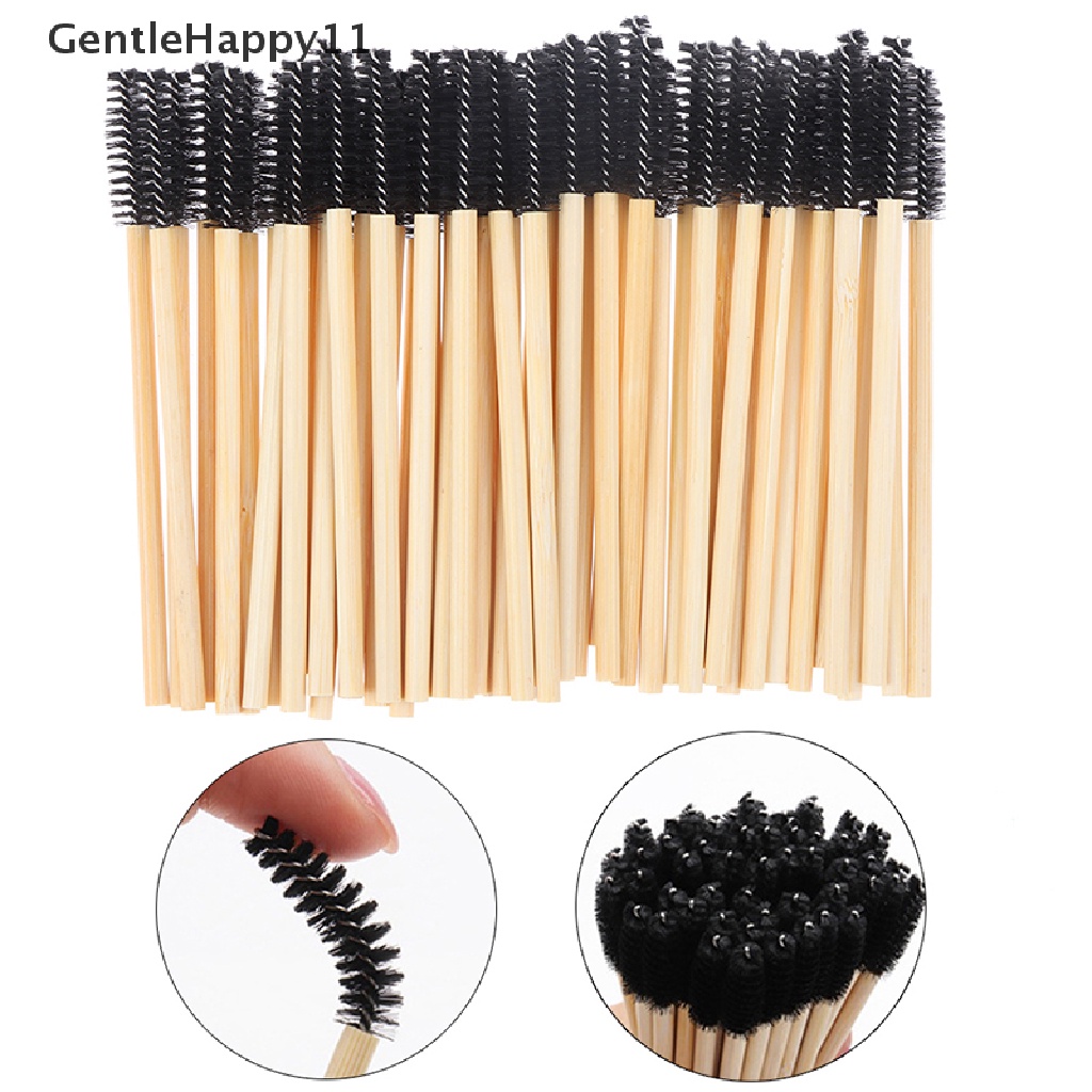 Gentlehappy 50Pcs Sikat Bulu Mata Gagang Bambu Brush Makeup eyelash Extension Sikat Alis id