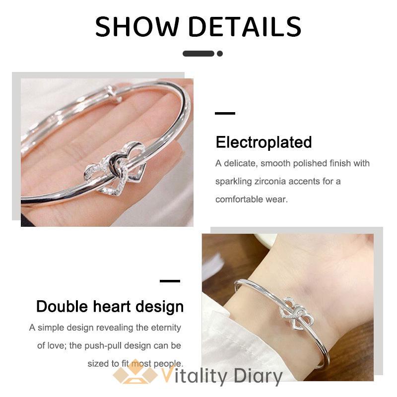 【COD❤️】Gelang cinta Korea Gelang ganda dorong-tarik disesuaikan desain Aksesoris Fashion Bangle-VDY