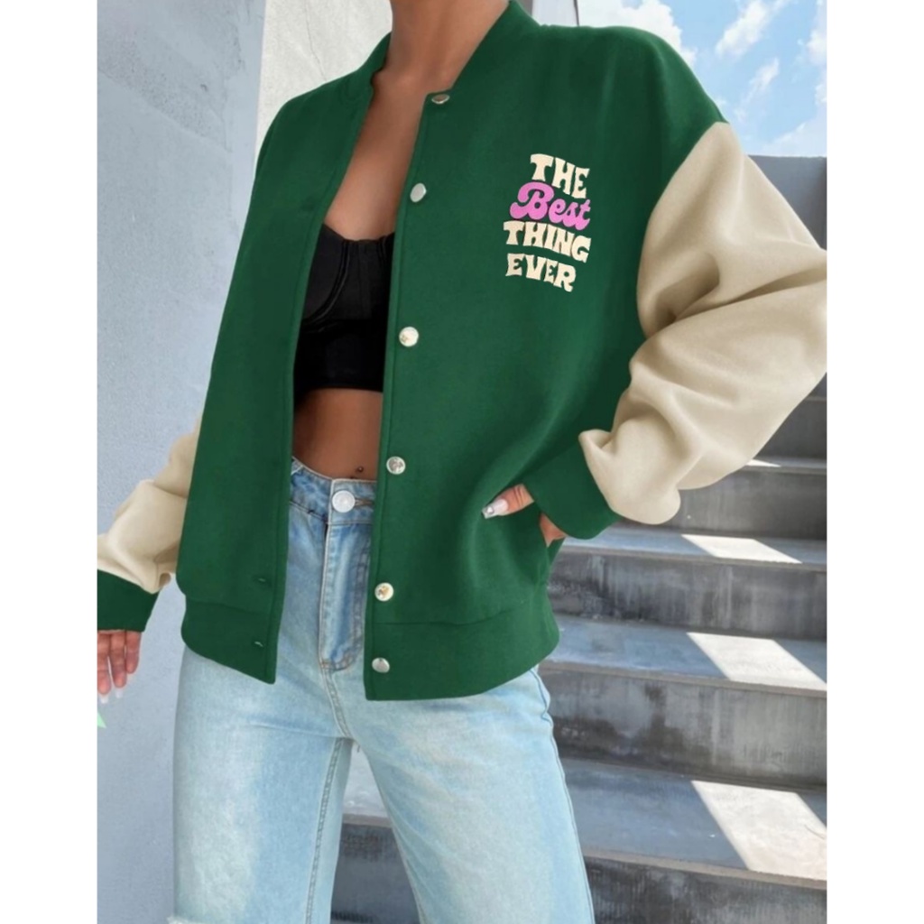 THE BEST THINGS VARSITY PRIA WANITA SWEATER JACKET BASEBALL KOREAN FASHION OUTFIT LUCU ALA KOREAN